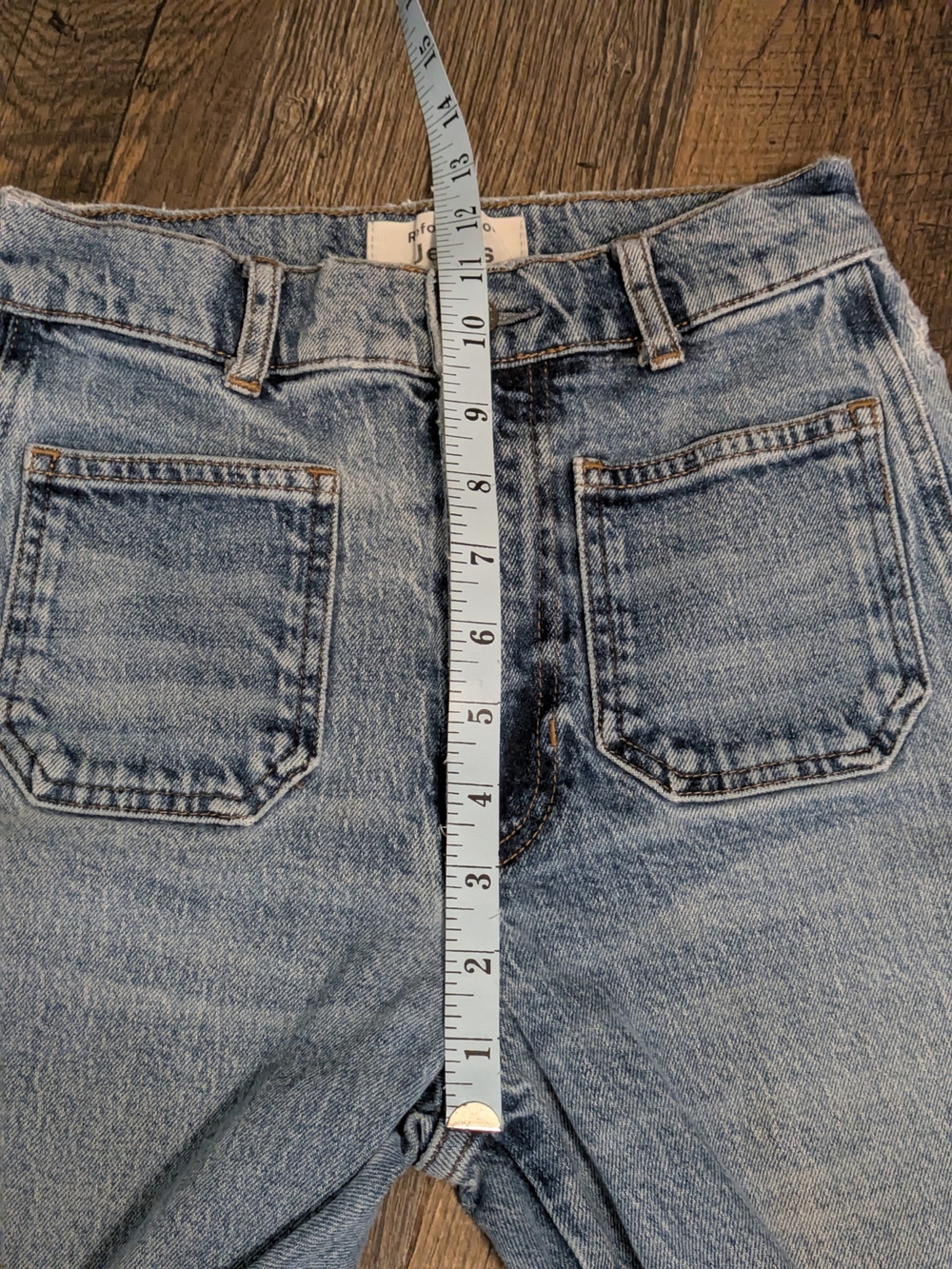 Reformation Alyssa High Rise Wide Leg Patch Pocket Jeans Light Sz 24 Repaired - Picture 8 of 9